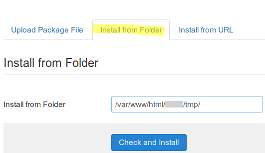 The Install from Folder Joomla extensions installation area