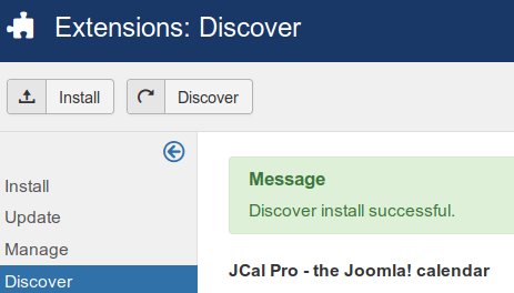 The Discover install successfull message