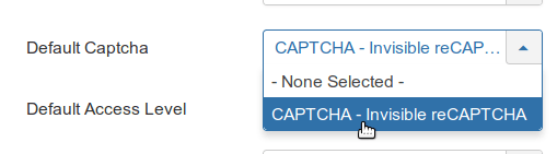 select invisible recaptcha as joomla default