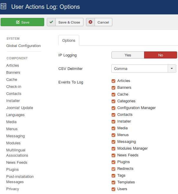 select the log options