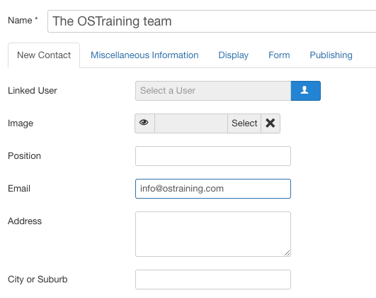 Adding details to a Joomla contact form