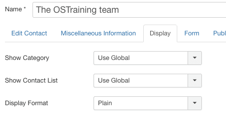 display plain for Joomla contact form