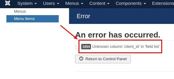 unknown column in Joomla