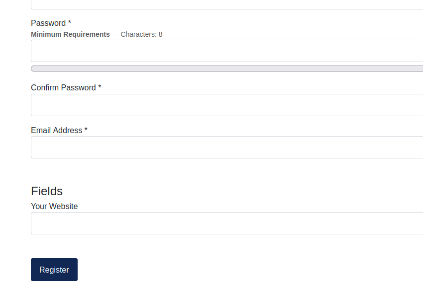 user fields on the registration form