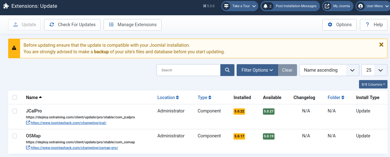 go to system - update - extensions