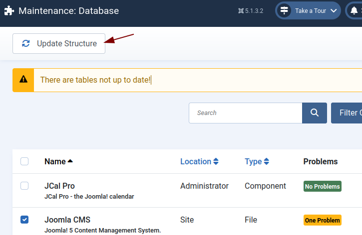 click update structure
