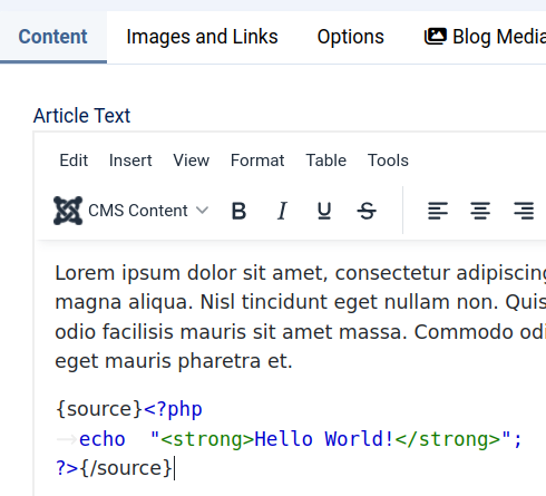 php code embedded in joomla article
