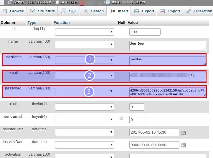 21 user database record form