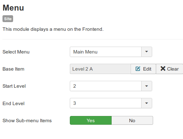 module set to display level 2 and level 3