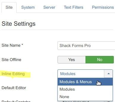select one of the options of the inline editing parameter
