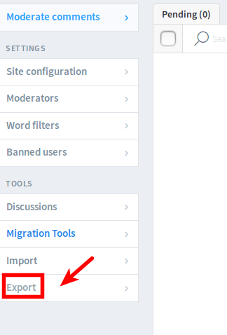 The export link inside Disqus