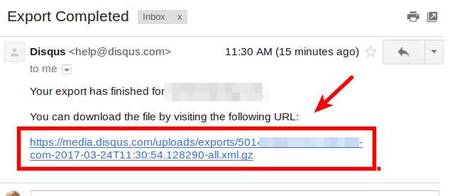 Download url link for Disqus exports