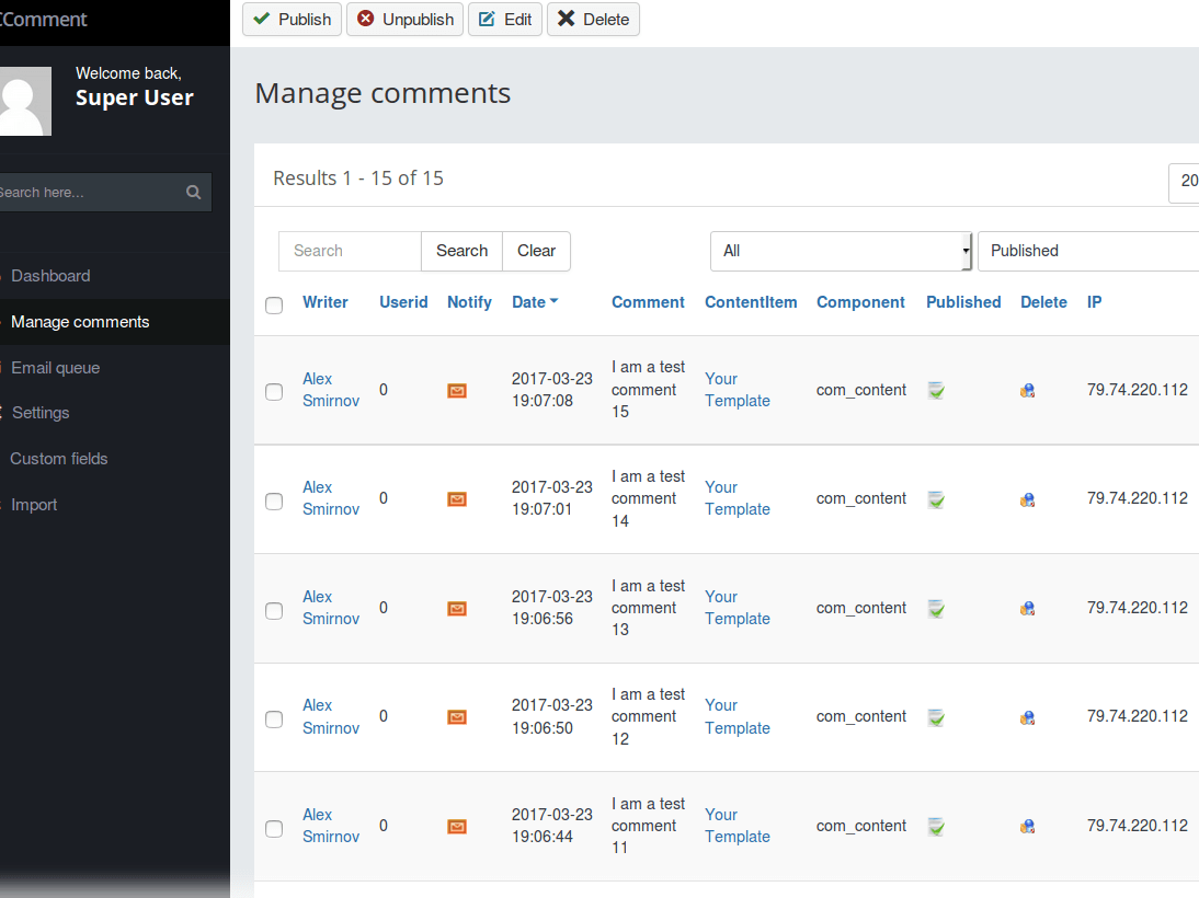 Disqus comments imported into Joomla