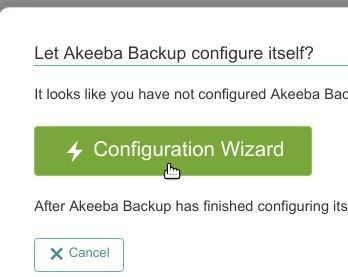 click configuration wizard to configure akeeba backup