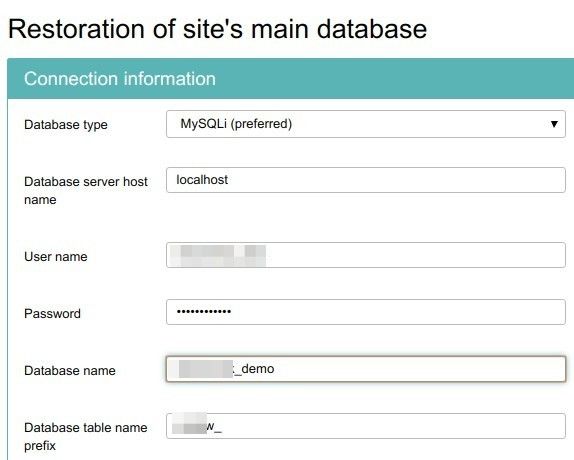 enter database information