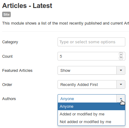current author options in latest articles