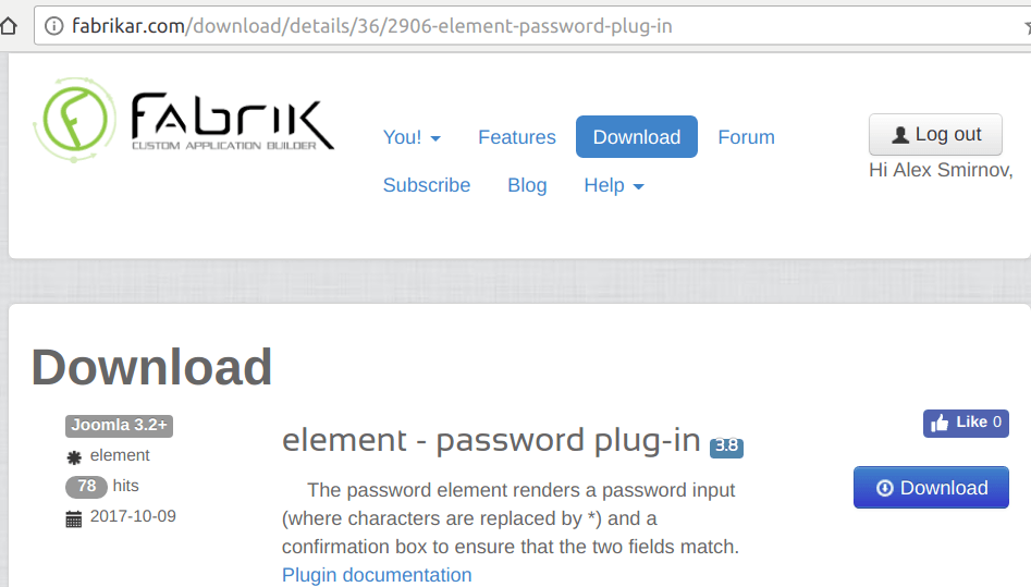 Password element plugin download page