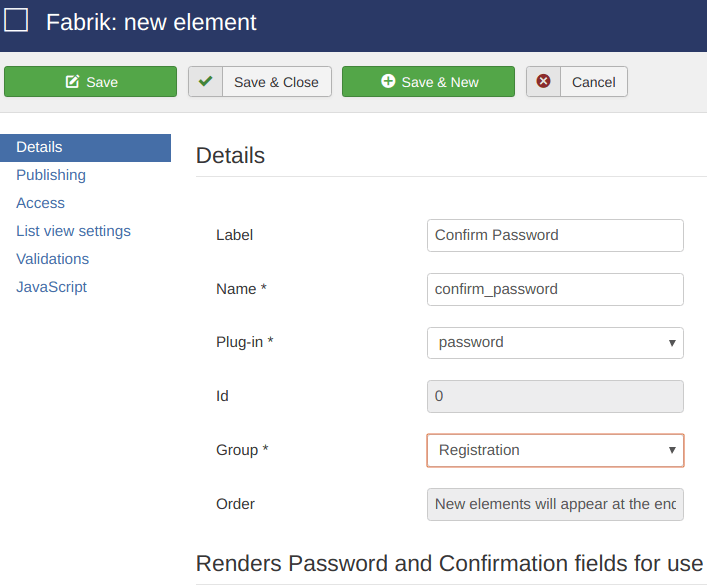 Add password element