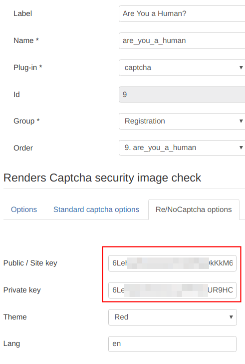 Site key and Private key