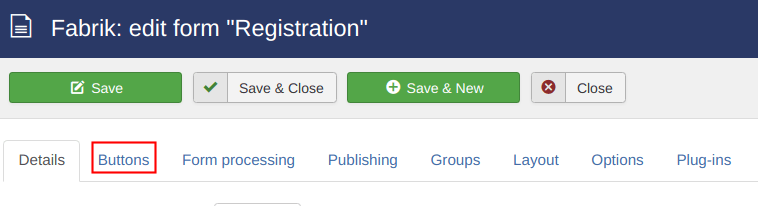 Fabrik edit form "Registration" administrative page