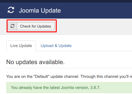 joomla update screen