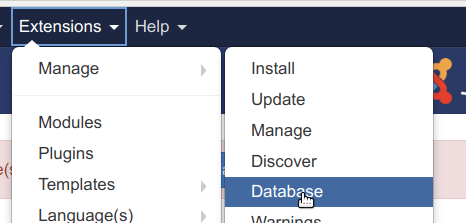 Go to extensions manage database