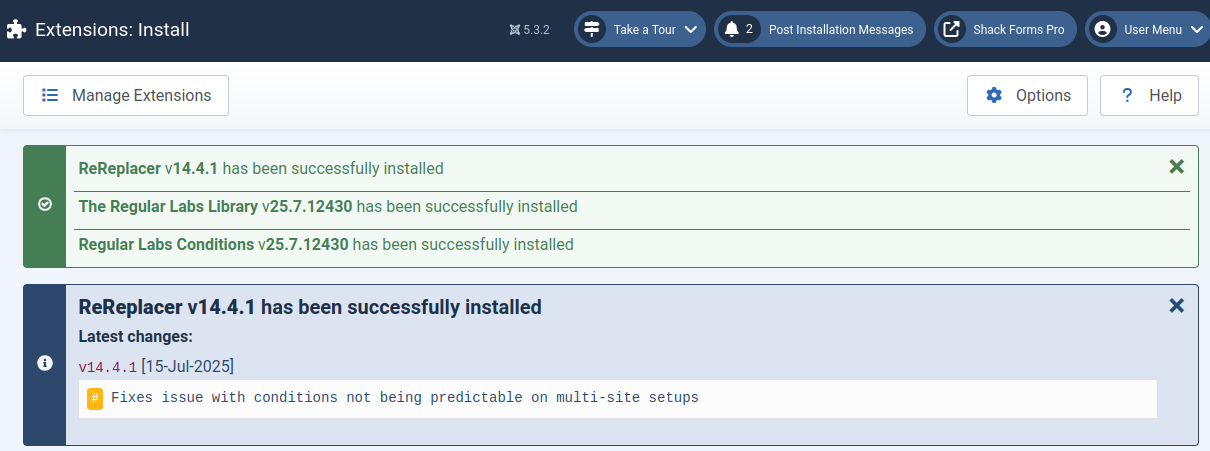 Check the Successful Installation messages
