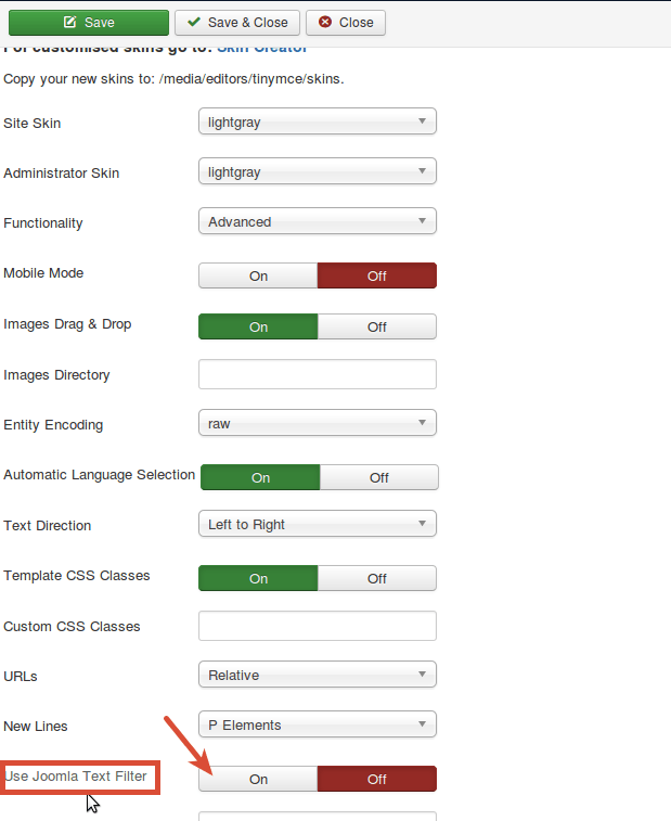 use joomla text filter