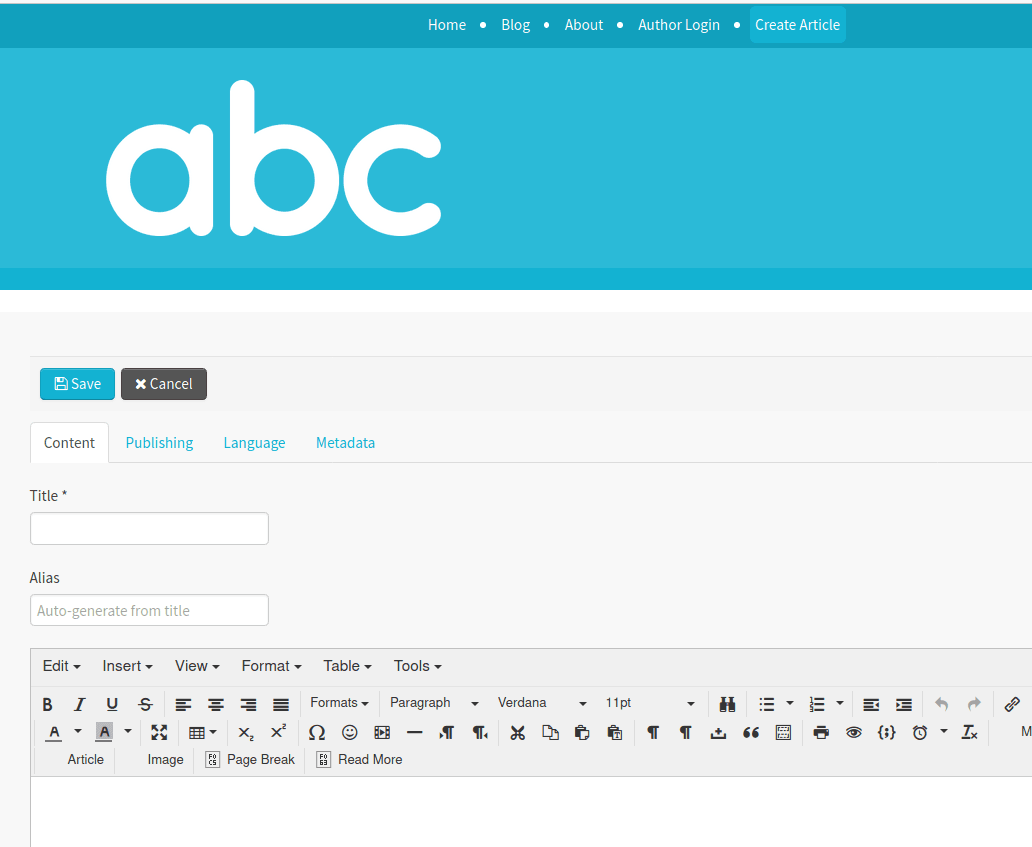 article creation screen