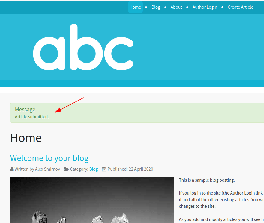 article submitted message