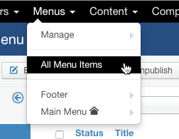 The All Menu Items screen in Joomla