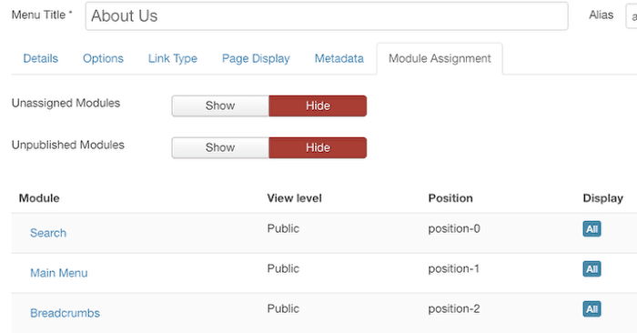 Hide Unassigned and unpublished modules