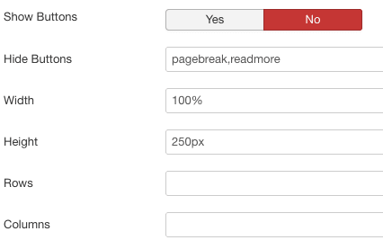 editor field settings in Joomla