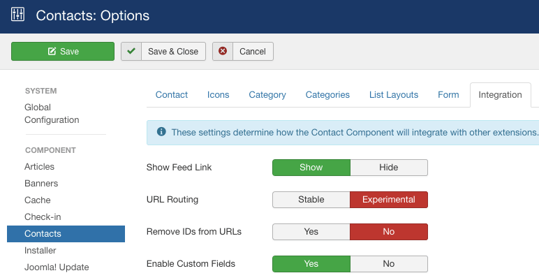 joomla contacts urls