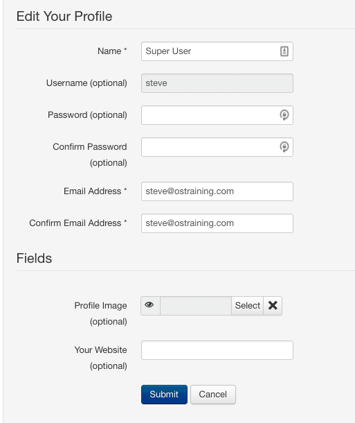 user field displayed on a Joomla site