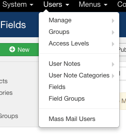 Kasutajate väljad Joomlas