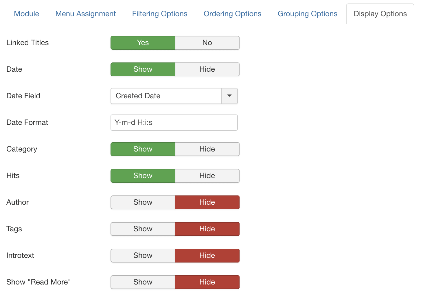 display options