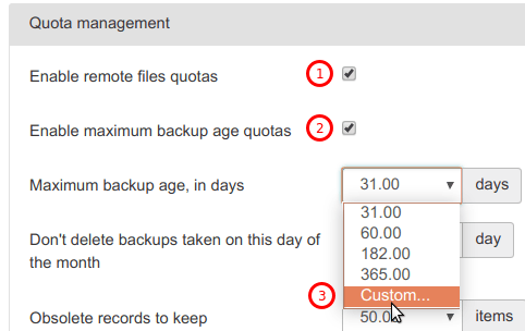 enable quota by backup age