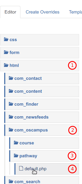 Click html then com_oscampus then pathway then default.php