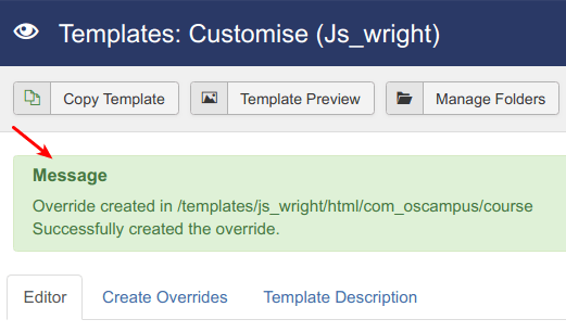 Message override created
