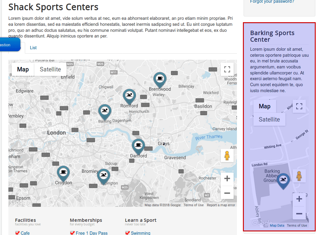 The module with the barking sports center map