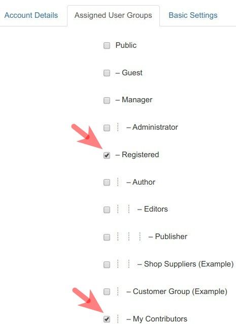 assign registered and contributors user groups