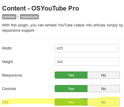 info setting in YouTube embeds