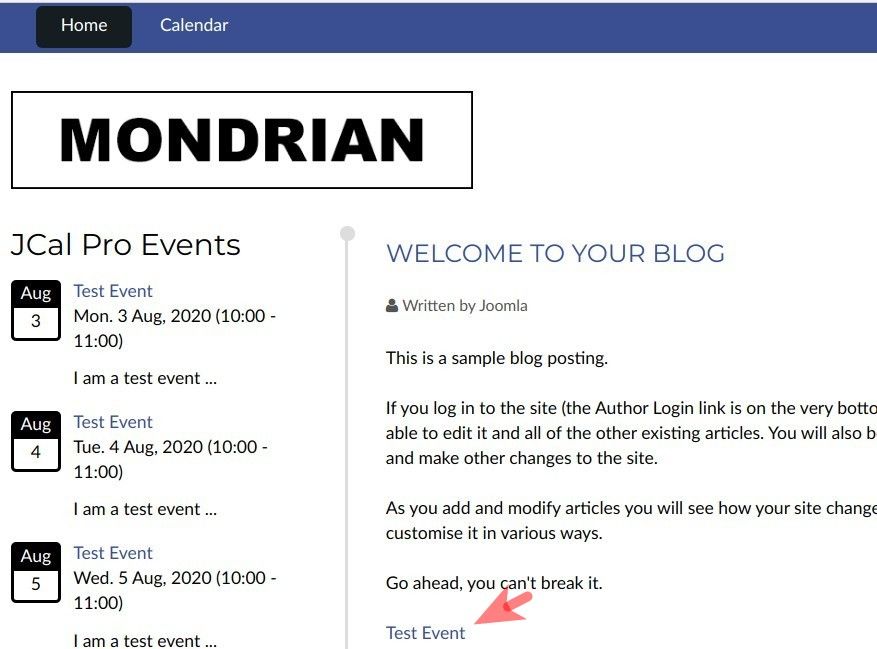 event embedded frontend view