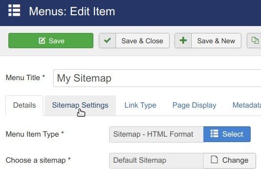 the sitemap setting tab