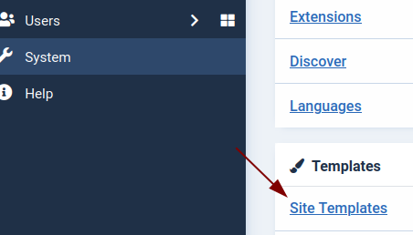 the site templates link