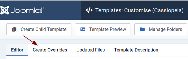 the create override tab