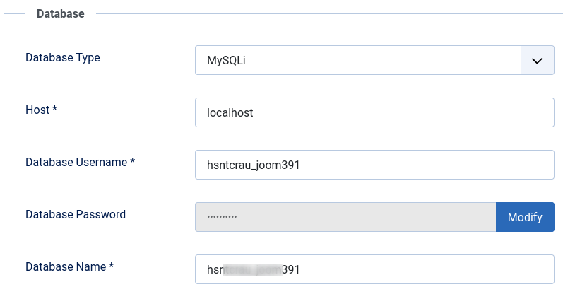 the database name