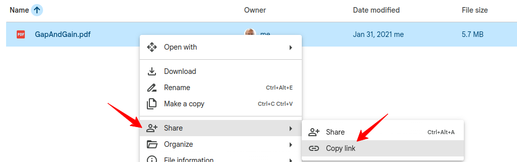 the copy link menu