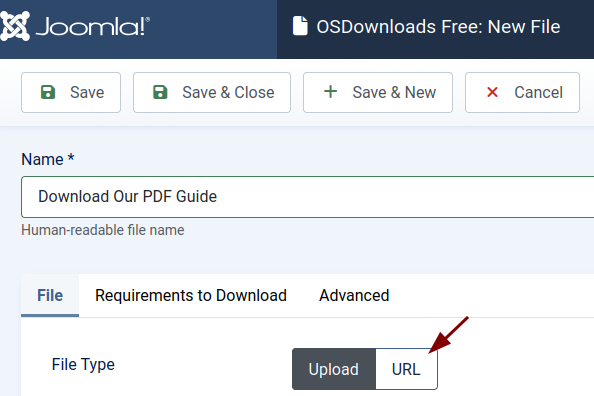the url file type button